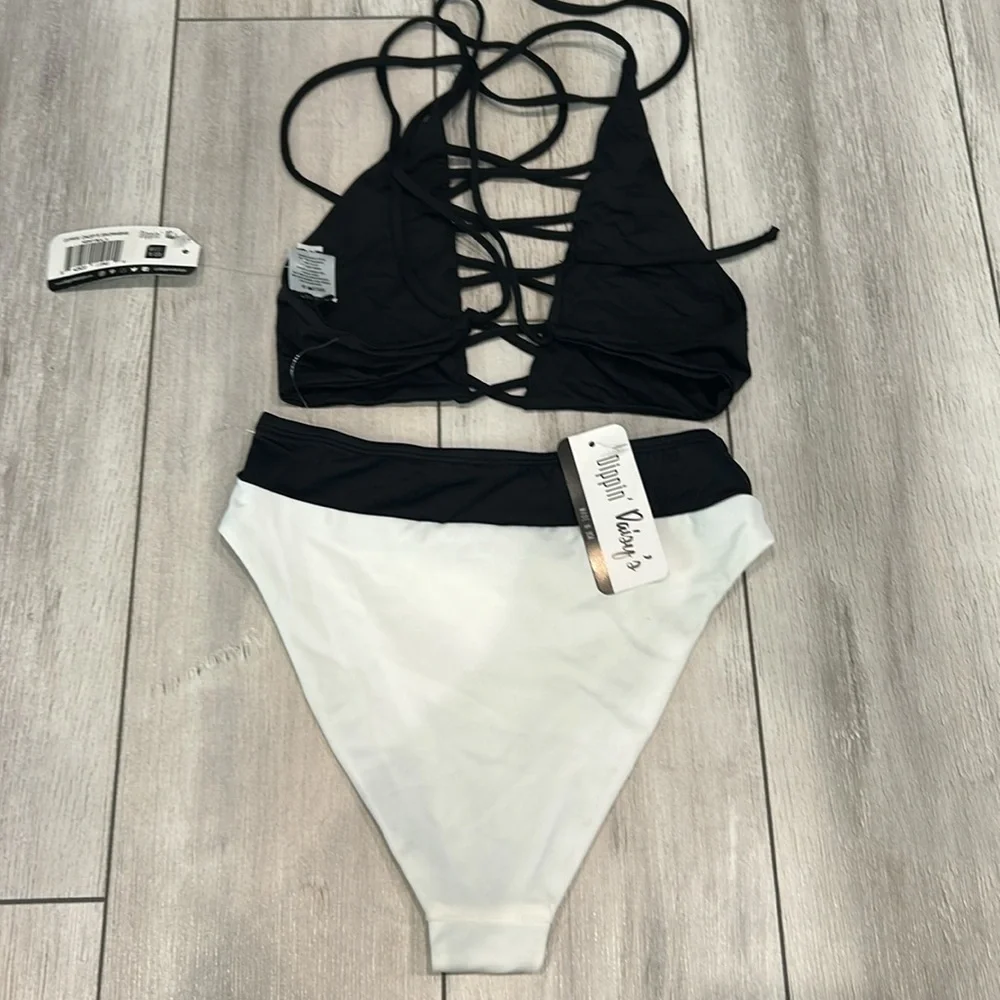 Dippin' Daisy's white and black two piece bikini set size XS s